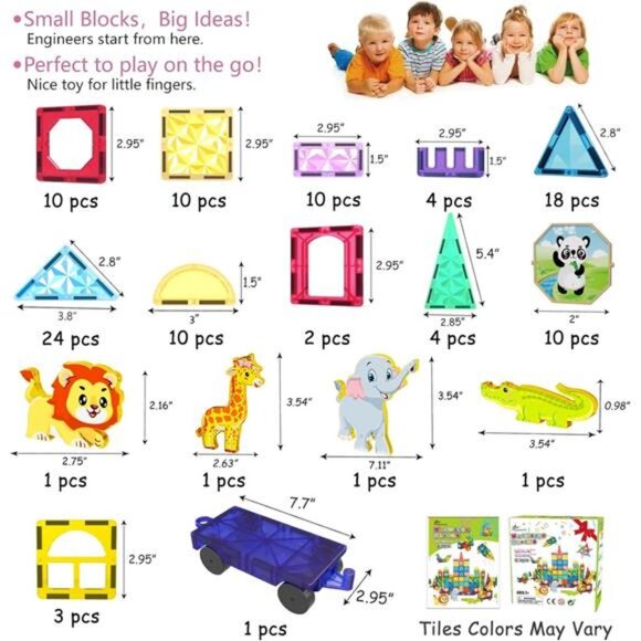 Magnetic Tiles Kids Magnetic Blocks 110PCS Building Sets 3D Magnet - Picture 4 of 7
